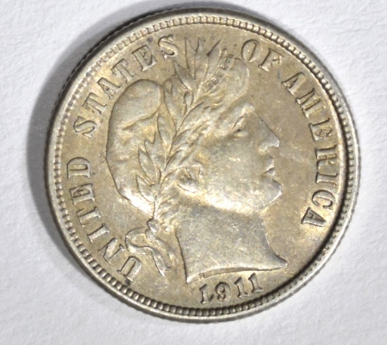 1911-S BARBER DIME, AU