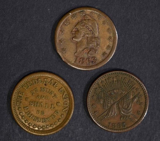 3 CIVIL WAR TOKENS; IT MUST AND SHALL