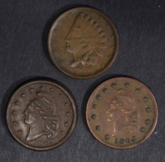 3 CIVIL WAR TOKENS; 1863 NEW YORK AU,