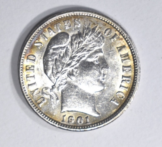 1901 BARBER DIME, CH BU