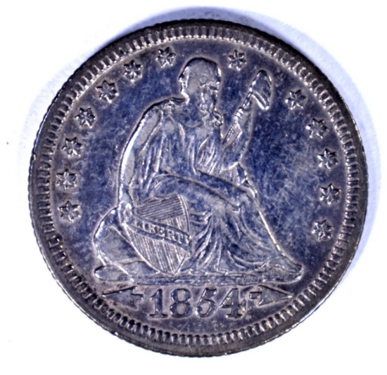 1854 WITH ARROWS SEATED QUARTER, AU