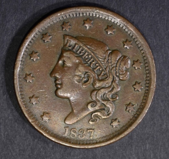 1837 LARGE CENT, XF/AU