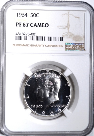 1964 KENNEDY HALF DOLLAR NGC PF67 CAMEO