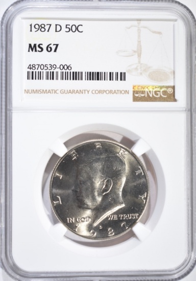 1987-D KENNEDY HALF DOLLAR, NGC MS-67