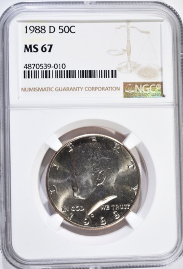 1988-D KENNEDY HALF DOLLAR, NGC MS-67