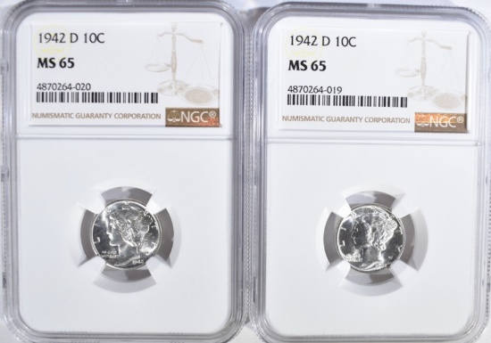 2-1942-D MERCURY DIMES, NGC MS-65