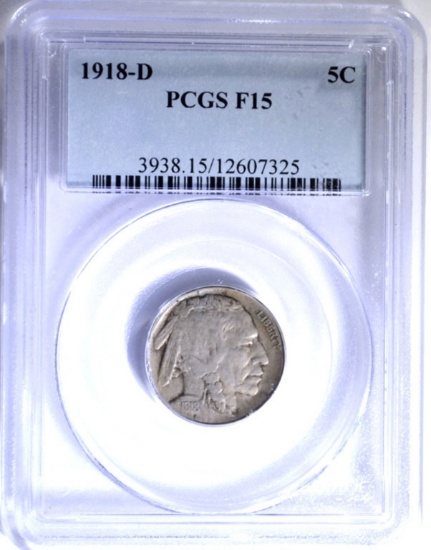 1918-D BUFFALO NICKEL, PCGS F-15