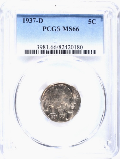 1937-D BUFFALO NICKEL, PCGS MS-66