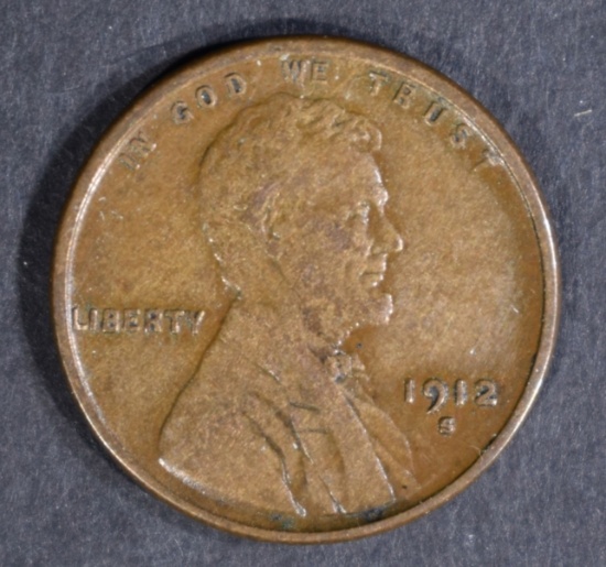 1912-S LINCOLN CENT, XF