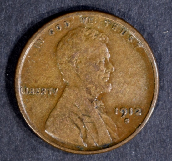 1912-S LINCOLN CENT, XF