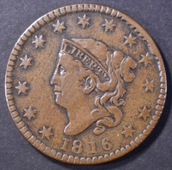 1816 LARGE CENT, XF a few marks reverse