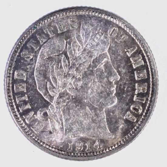 1914-D BARBER DIME, CH BU