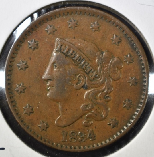 1834 LARGE CENT, XF