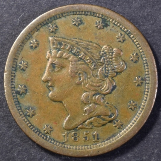 1851 HALF CENT, AU+