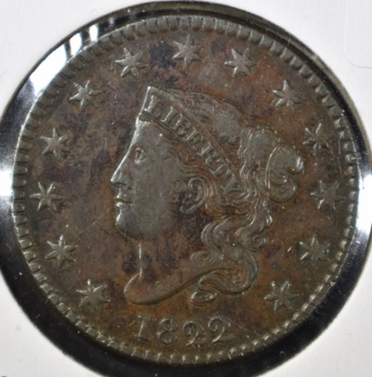 1822 LARGE CENT, XF NICE