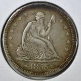 1855 WITH ARROWS SEATED QUARTER, XF