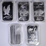 5-ONE OUNCE .999 SILVER BARS IN CAPSULES