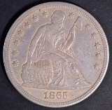 1865 SEATED DOLLAR, AU STRONG STRIKE