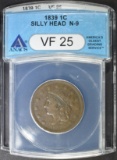 1839 SILLY HEAD LARGE CENT, ANACS VF-25