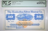 $10 MANHATTAN SILVER MINING CO. PCGS 65 PPQ