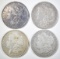 4 CIRC MORGAN DOLLARS 1881-S,, 84-O, 1900-O, 02-O