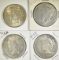 4-PEACE DOLLARS, XF OR BETTER