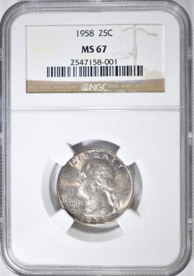 1958 WASHINGTON QUARTER NGC MS-67 COLOR