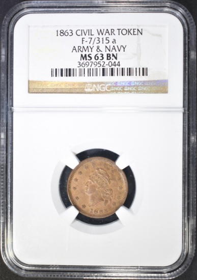 1863 CWT "ARMY & NAVY"  NGC MS-63 BN