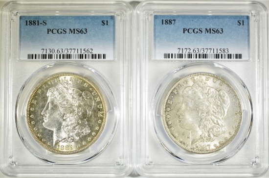 1881-S & 1887 PCGS MS-63 MORGAN DOLLARS