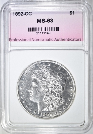 1892-CC MORGAN DOLLAR, PNA CH BU