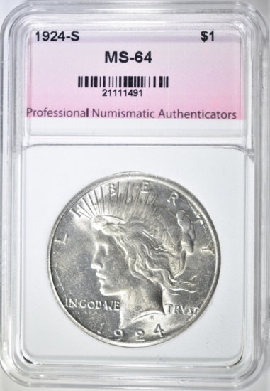 1924-S PEACE DOLLAR, PNA CH/ GEM BU