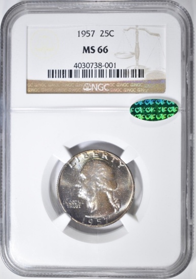 1957 WASHINGTON QUARTER NGC MS-66 CAC COLOR