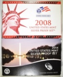 2008 & 2014 U.S. SILVER PROOF SETS  ORIG PACKAGING