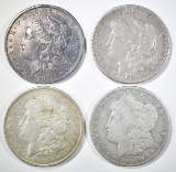 4 CIRC MORGAN DOLLARS 1881-S,, 84-O, 1900-O, 02-O