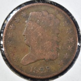 1828 HALF CENT, VG/FINE