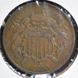 1868 2-CENT PIECE, XF