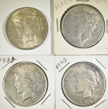 4-PEACE DOLLARS, XF OR BETTER