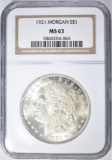 1921 MORGAN DOLLAR, NGC MS-63