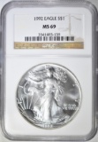 1992 AMERICAN SILVER EAGLE NGC MS-69