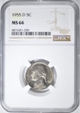 1955-D JEFFERSON NICKEL, NGC MS-66