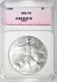 1999 AMERICAN SILVER EAGLE, PNA PERFECT GEM BU