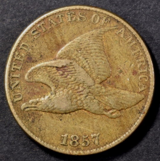 1857 FLYING EAGLE CENT, XF/AU