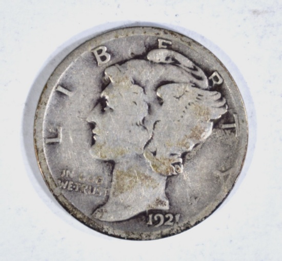 1921-D MERCURY DIME, FINE KEY DATE