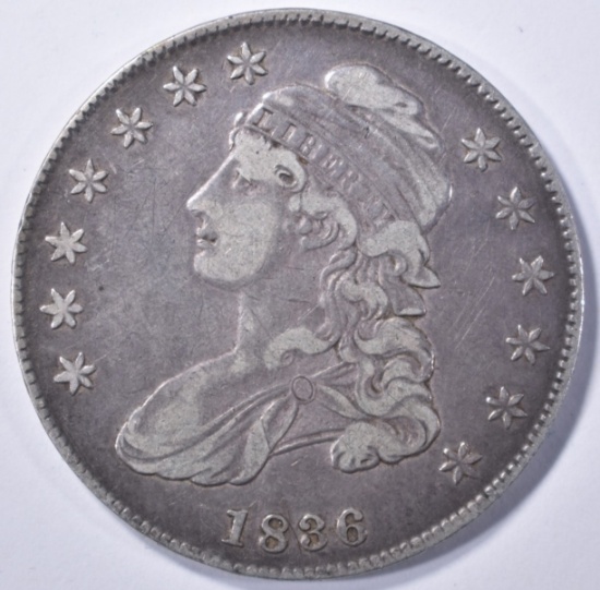 1836 LETTERED EDGE BUST HALF DOLLAR, VF/XF