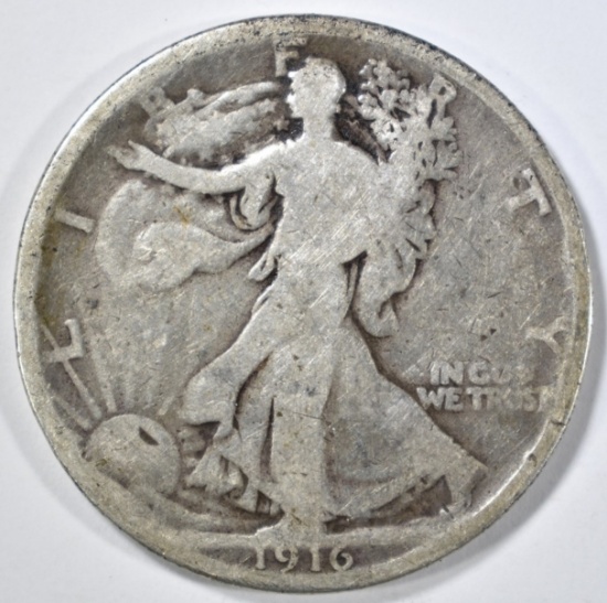 1916 WALKING LIBERTY HALF DOLLAR, GOOD