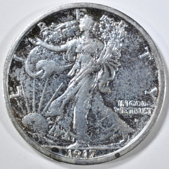 1917-D OBVERSE WALKING LIBERTY HALF DOLLAR, AU