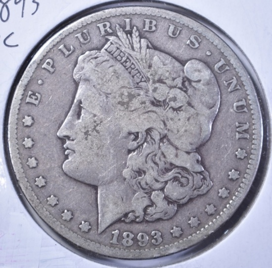 1893-CC MORGAN DOLLAR, VG/FINE