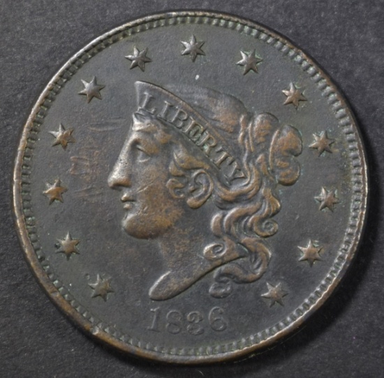1836 LARGE CENT XF