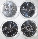 (4) 2012 $5 SILVER CANADA MAPLE LEAFS