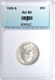 1935-S WASHINGTON QUARTER, EMGC AU